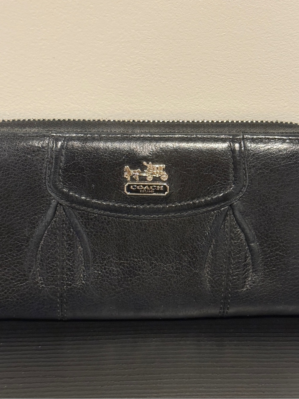 Coach Black Leather Zip Around Wallet with Silver Coach Emblem - Picture 2 of 7